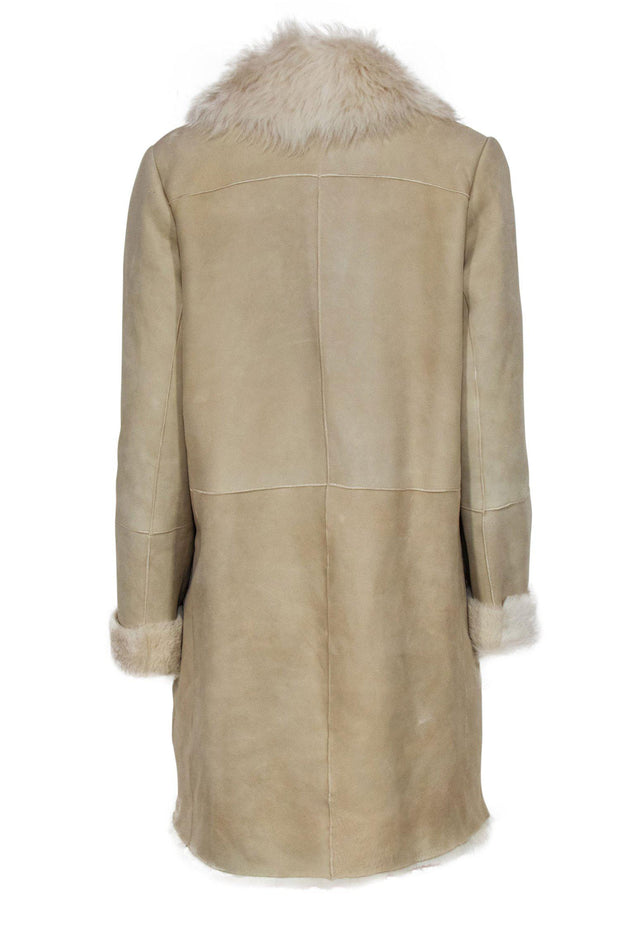 Current Boutique-Vince - Beige Longline Shearling Zip-Up Jacket Sz M