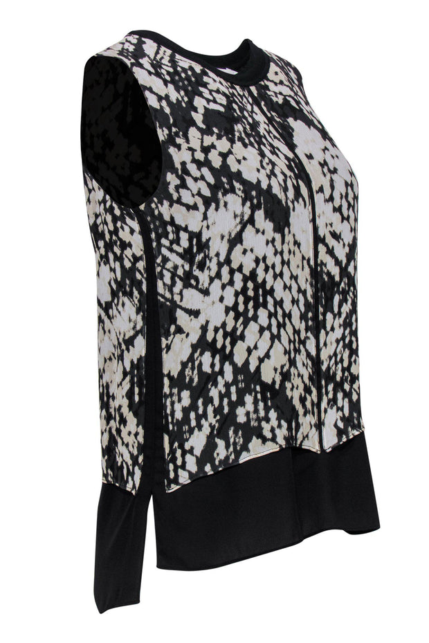 Current Boutique-Vince - Black & Cream Abstract Pattern Sleeveless Blouse Sz S