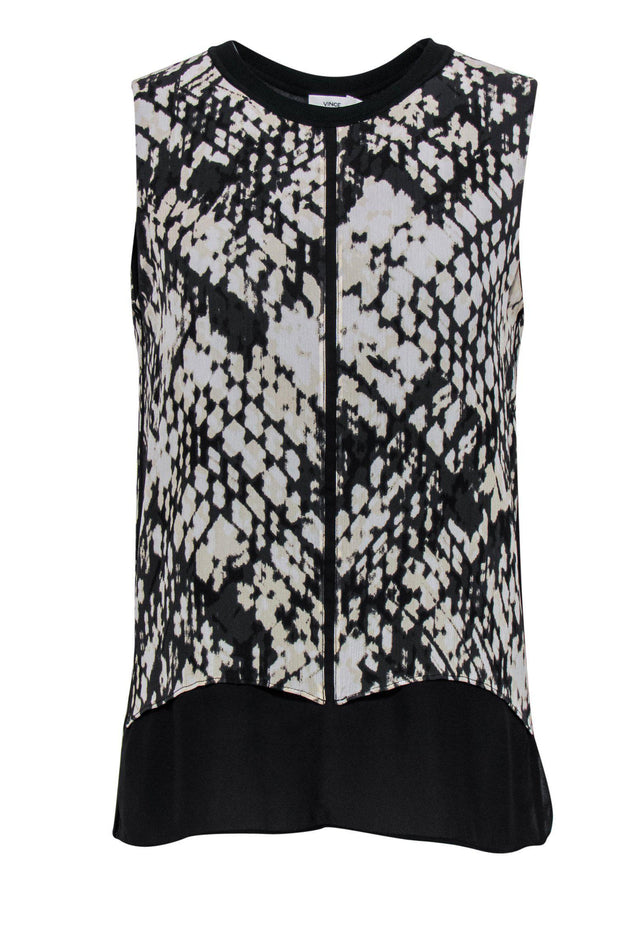 Current Boutique-Vince - Black & Cream Abstract Pattern Sleeveless Blouse Sz S