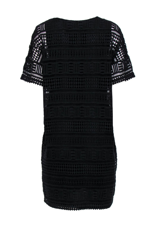 Current Boutique-Vince - Black Embroidered Short Sleeve Cotton Shift Dress Sz 8