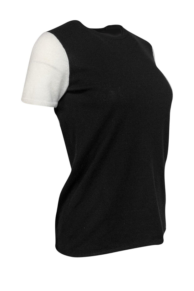 Current Boutique-Vince - Black & Ivory Cashmere Short Sleeve Sweater Sz S