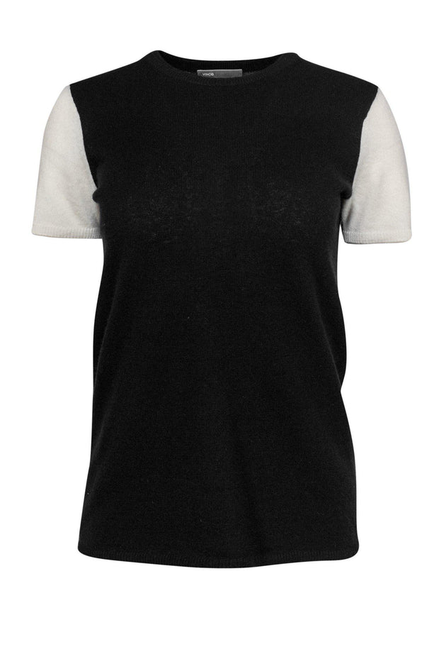 Current Boutique-Vince - Black & Ivory Cashmere Short Sleeve Sweater Sz S