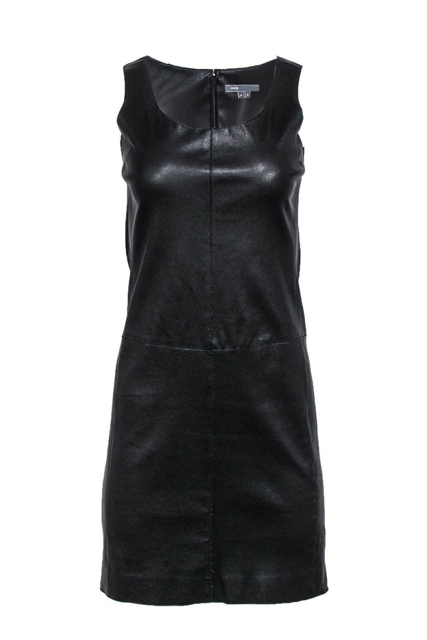 Current Boutique-Vince - Black Leather Sleeveless Sheath Dress Sz 4