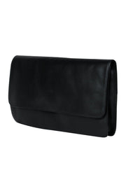 Current Boutique-Vince - Black Leather Snap Clutch w/ White Handle
