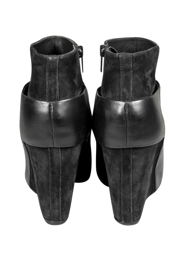 Current Boutique-Vince - Black Leather & Suede Wedge Booties Sz 10