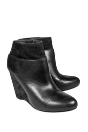 Current Boutique-Vince - Black Leather & Suede Wedge Booties Sz 10