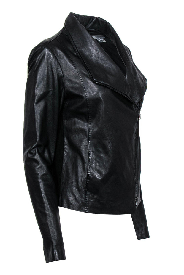 Current Boutique-Vince - Black Leather Zip-Up Moto Jacket Sz L