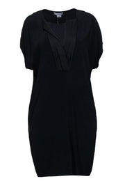 Current Boutique-Vince - Black Pleated Neckline Short Sleeve Shift Dress Sz M