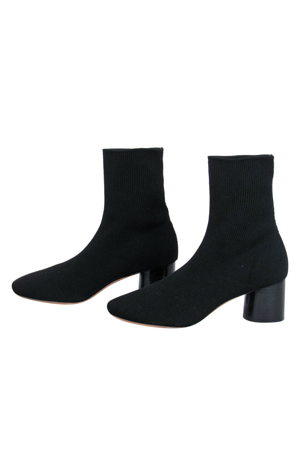 Current Boutique-Vince - Black Ribbed Knit Block Heel "Tasha" Ankle Booties Sz 8.5