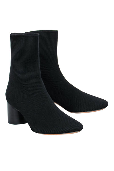 Current Boutique-Vince - Black Ribbed Knit Block Heel "Tasha" Ankle Booties Sz 8.5