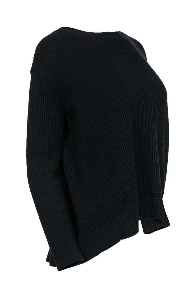 Current Boutique-Vince - Black Ribbed Open Back Sweater w/ Tie Sz S