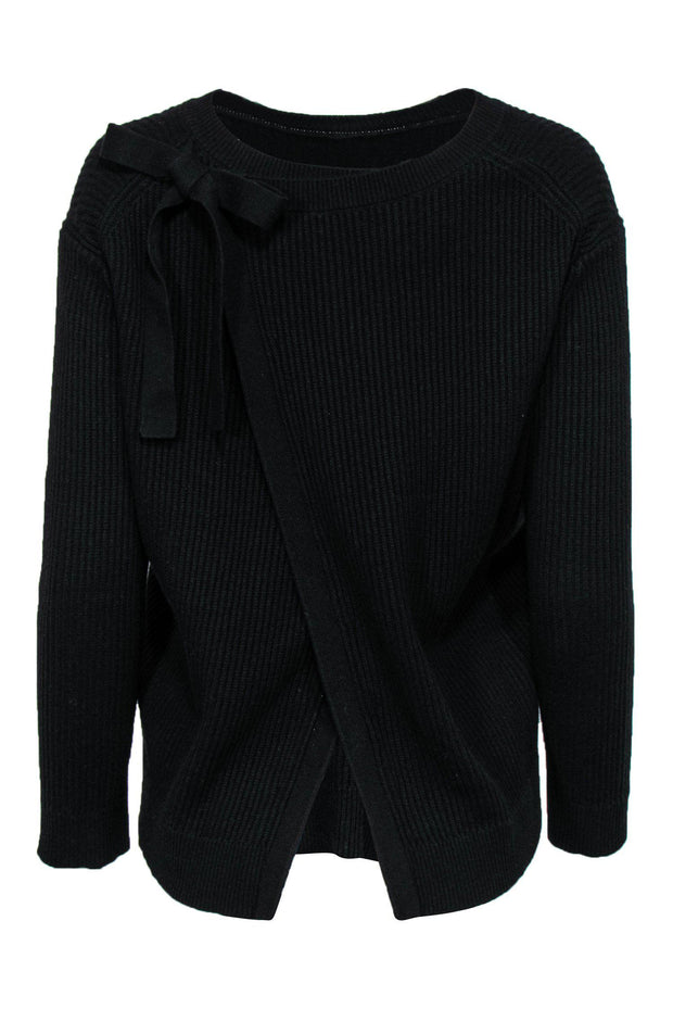 Current Boutique-Vince - Black Ribbed Open Back Sweater w/ Tie Sz S