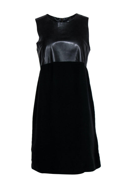 Current Boutique-Vince - Black Shift Dress w/ Leather Bust Sz 10