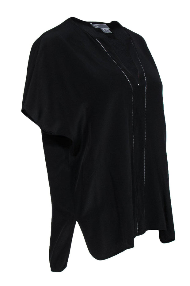 Current Boutique-Vince - Black Short Sleeve Silk Top w/ Stitching Sz S