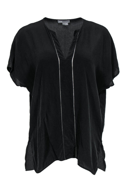 Current Boutique-Vince - Black Short Sleeve Silk Top w/ Stitching Sz S