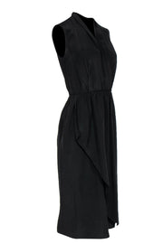 Current Boutique-Vince - Black Silk Draped Front Midi Dress Sz XS