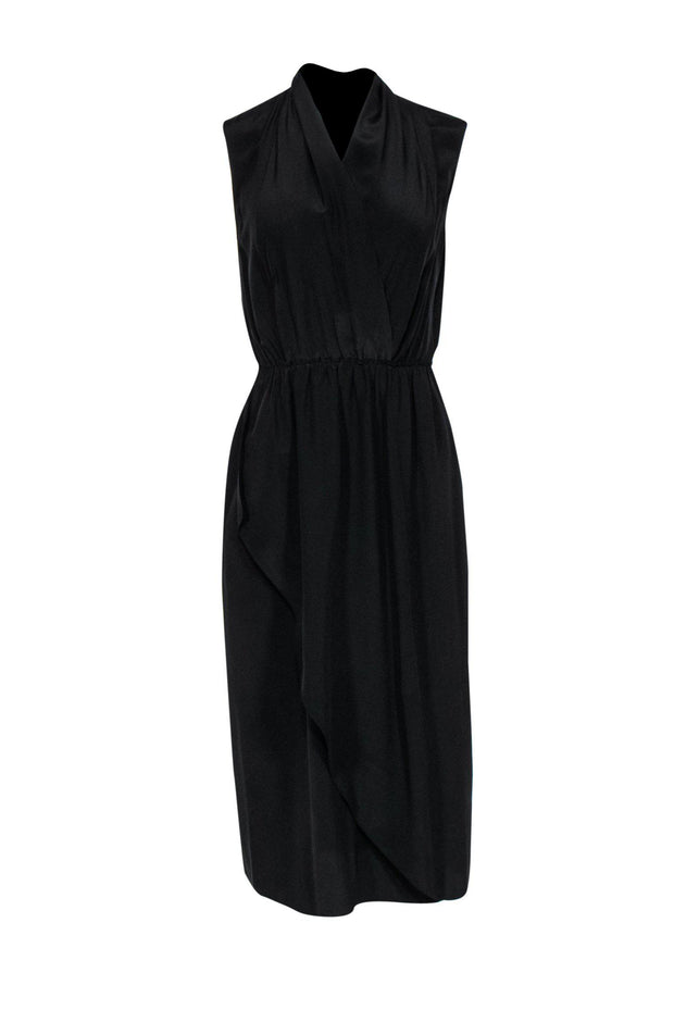 Current Boutique-Vince - Black Silk Draped Front Midi Dress Sz XS