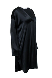 Current Boutique-Vince - Black Silk Satin Long Sleeve Shift Dress Sz M