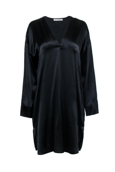 Current Boutique-Vince - Black Silk Satin Long Sleeve Shift Dress Sz M