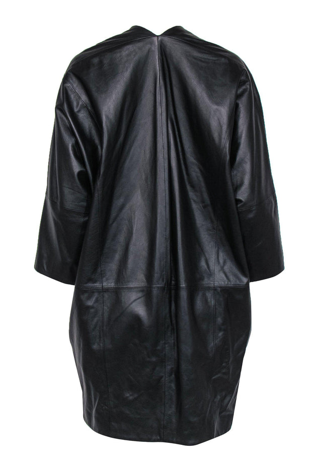 Current Boutique-Vince - Black Smooth Leather Kimono-Style Longline Jacket Sz S