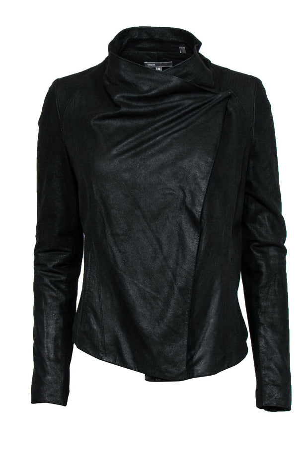 Current Boutique-Vince - Black Soft Leather Draped Jacket Sz XS