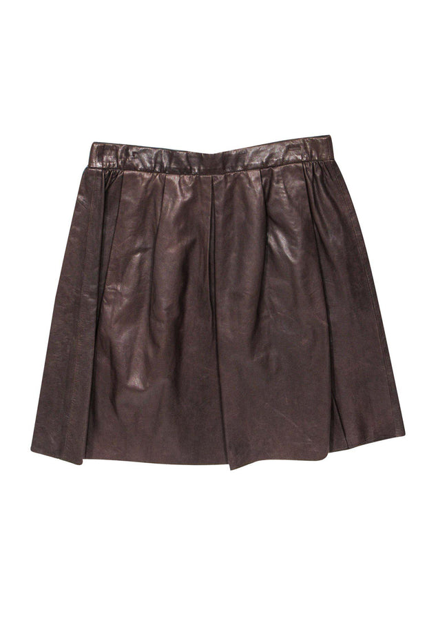 Current Boutique-Vince - Brown Leather A-Line Skirt Sz M