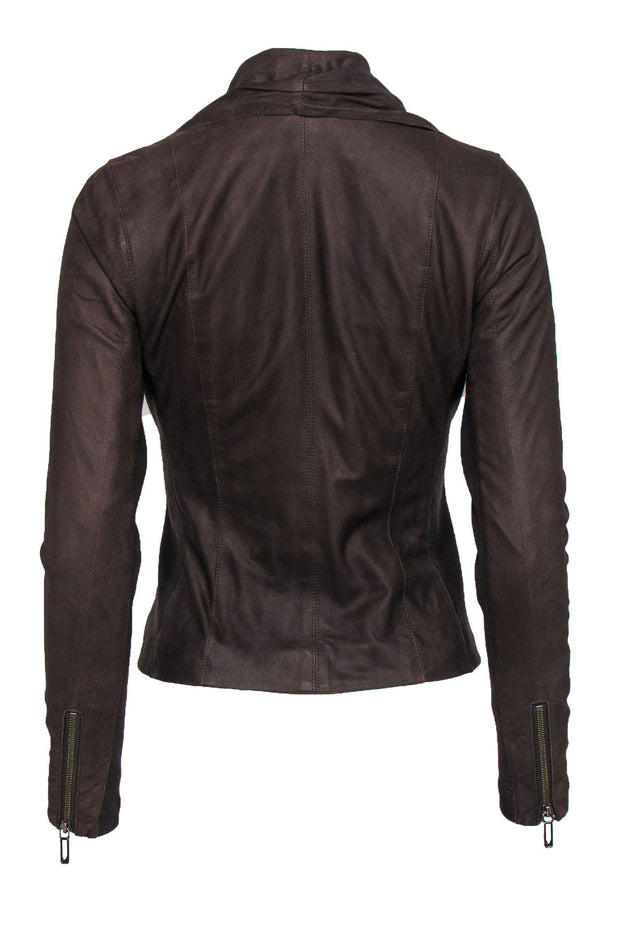 Current Boutique-Vince - Brown Leather Draped Zipper Jacket Sz XS