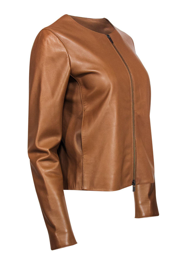 Current Boutique-Vince - Brown Leather Zip Up Jacket Sz M