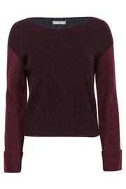 Current Boutique-Vince - Burgundy, Maroon & Charcoal Colorblocked Ribbed Cashmere Sweater Sz S