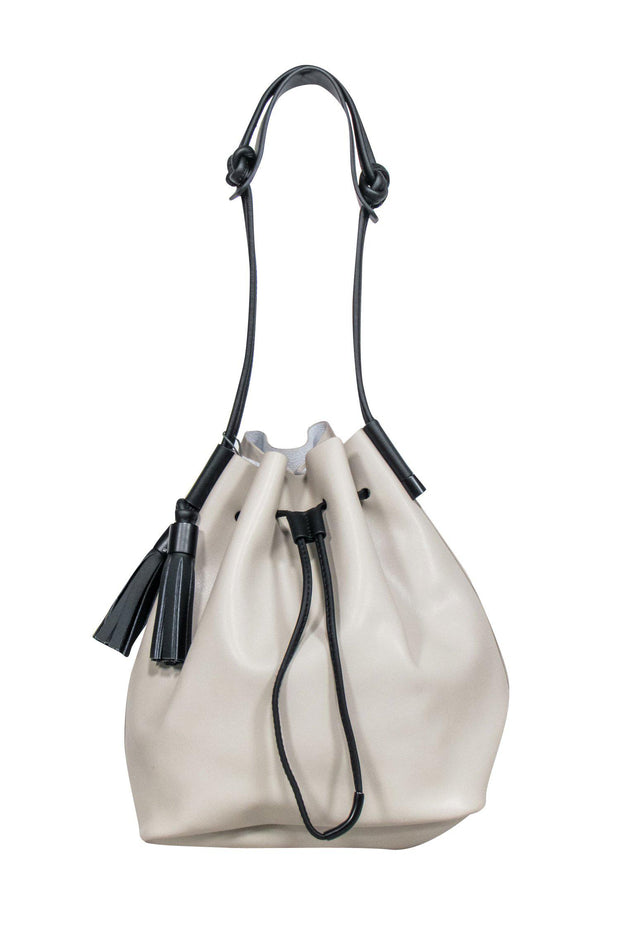 Current Boutique-Vince Camuto - Beige & Black Leather Bucket Bag w/ Tassels
