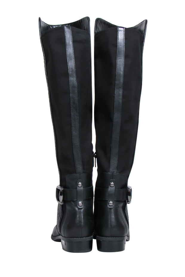 Vince Camuto - Black Leather & Nylon Quilted Riding Boots w/ Buckle Sz ...