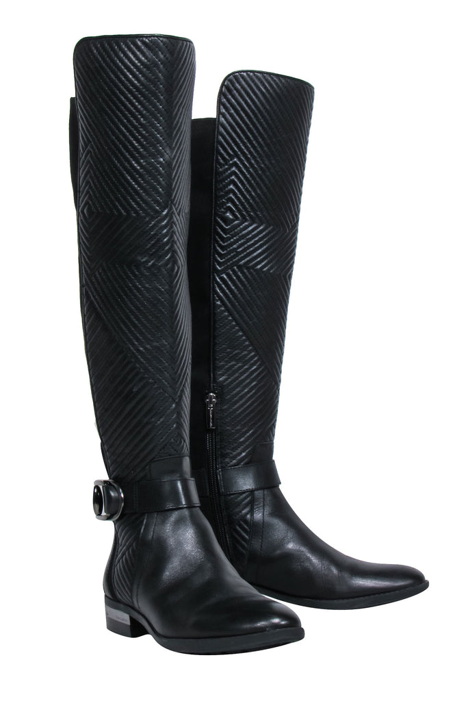 Vince Camuto - Black Leather & Nylon Quilted Riding Boots w/ Buckle Sz 6