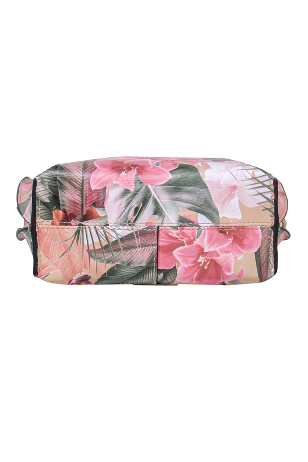 Current Boutique-Vince Camuto - Pink & Green Tropical Floral Print Leather Crossbody w/ Faux Bamboo Handles