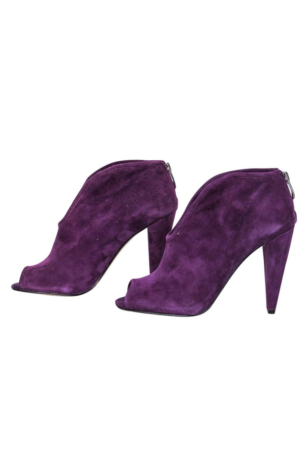 Current Boutique-Vince Camuto - Purple Suede Peep Toe Heeled "Amber" Ankle Booties Sz 5.5