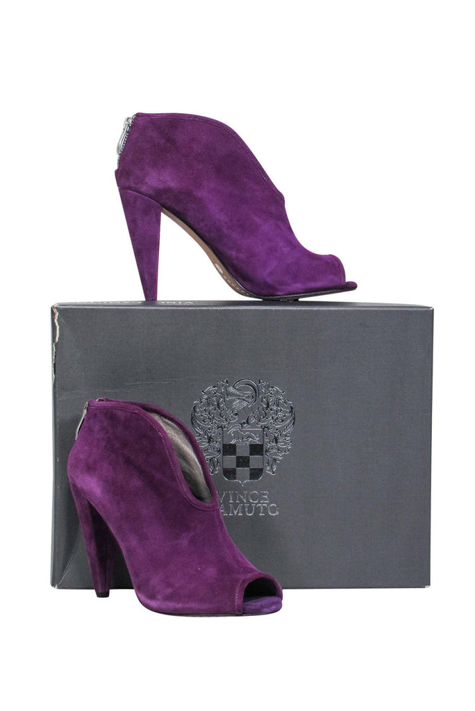 Vince Camuto - Purple Suede Peep Toe Heeled Amber Ankle Booties Sz 5 –  Current Boutique