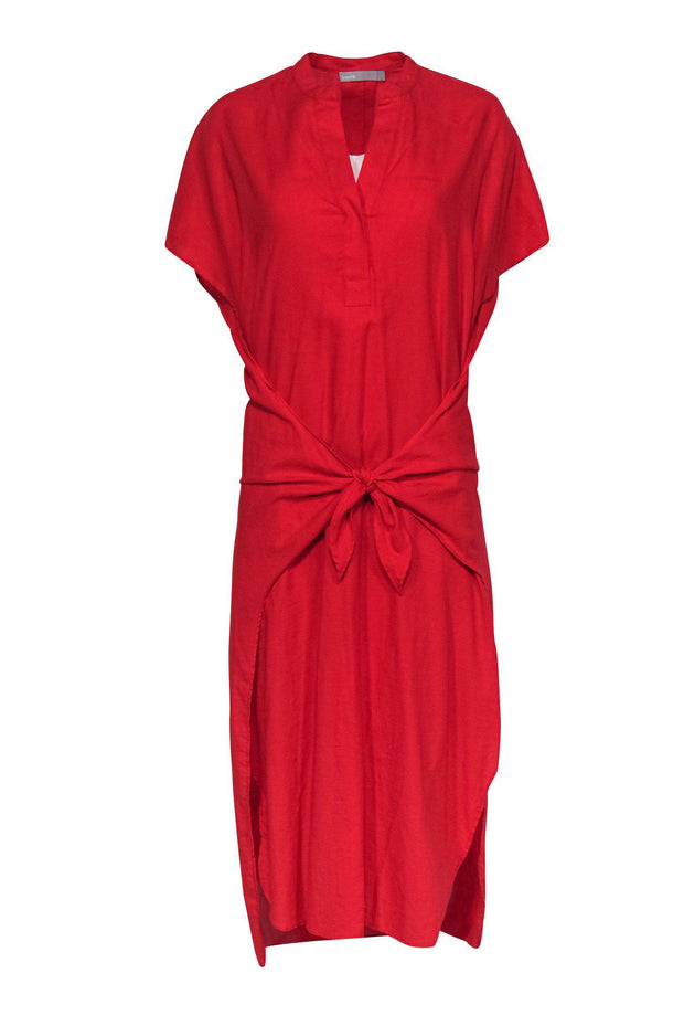 Current Boutique-Vince Camuto - Red Short Sleeve Kaftan-Style High-Low Front Tie Maxi Dress Sz S