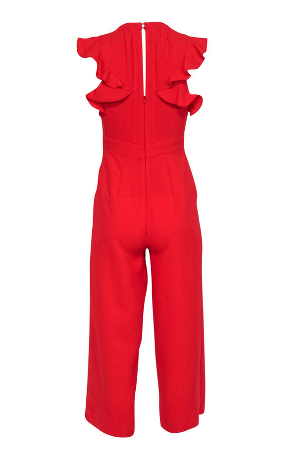 Current Boutique-Vince Camuto - Tomato Red Sleeveless Wide Leg Ruffle Jumpsuit Sz 0