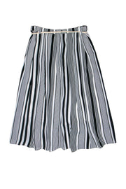 Current Boutique-Vince Camuto - White & Black Striped Midi Skirt w/ Rope Belt Sz M