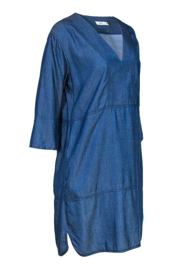 Current Boutique-Vince - Chambray V-Neck 3/4 Sleeve Shirtdress Sz M