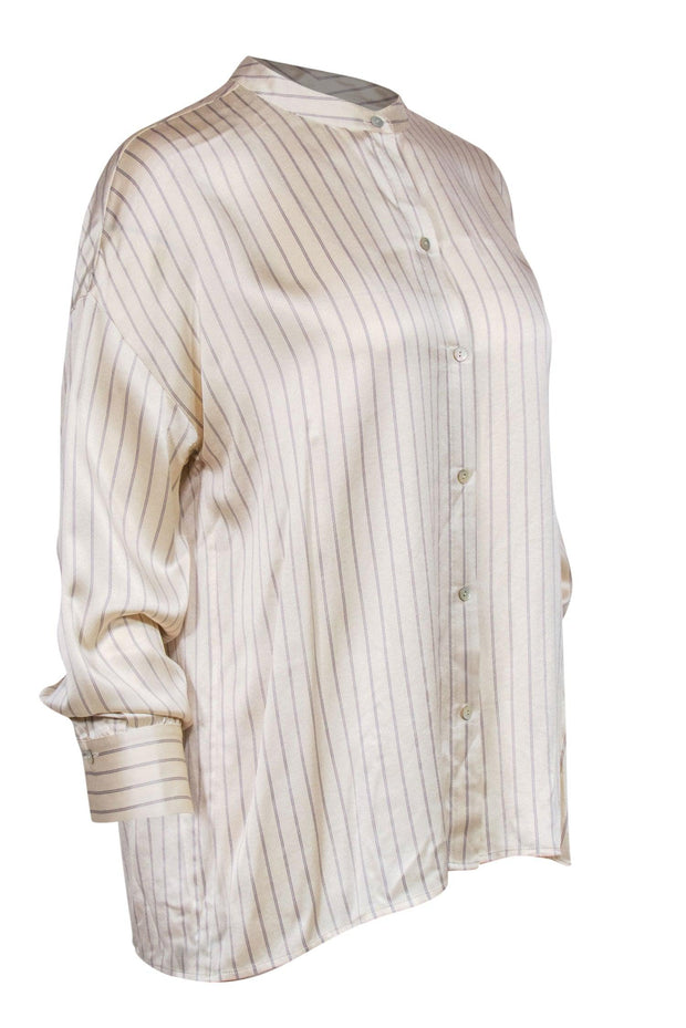 Current Boutique-Vince - Champagne Pinstripe Button Front Silk Blouse Sz M