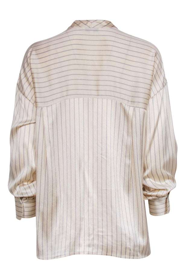 Current Boutique-Vince - Champagne Pinstripe Button Front Silk Blouse Sz M