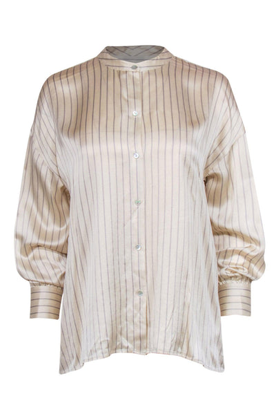 Current Boutique-Vince - Champagne Pinstripe Button Front Silk Blouse Sz M