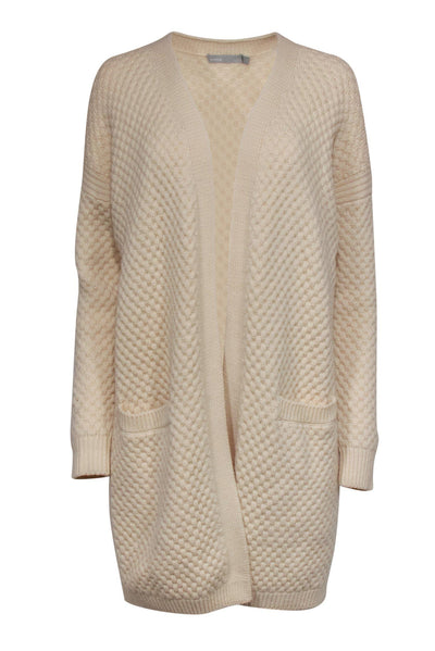 Current Boutique-Vince - Cream Long Wool Blend Textured Open Cardigan Sz S