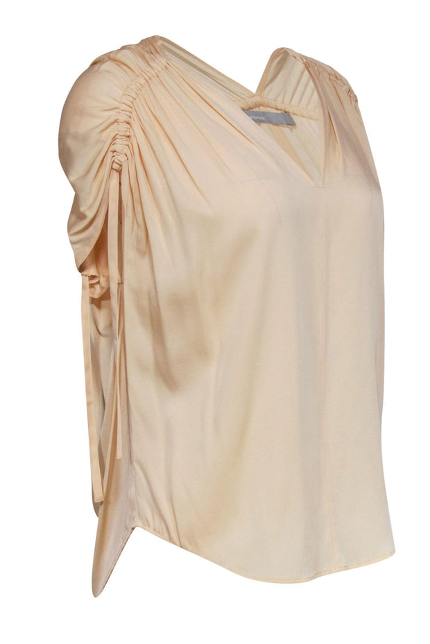 Current Boutique-Vince - Cream Ruched-Sleeve Silk Blouse Sz S