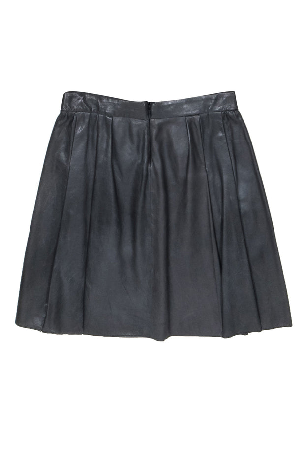 Current Boutique-Vince - Dark Grey Leather Pleated Skater Skirt Sz S
