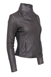 Current Boutique-Vince - Dark Grey Leather Zip-Up Jacket w/ Ribbed Trim Sz XS