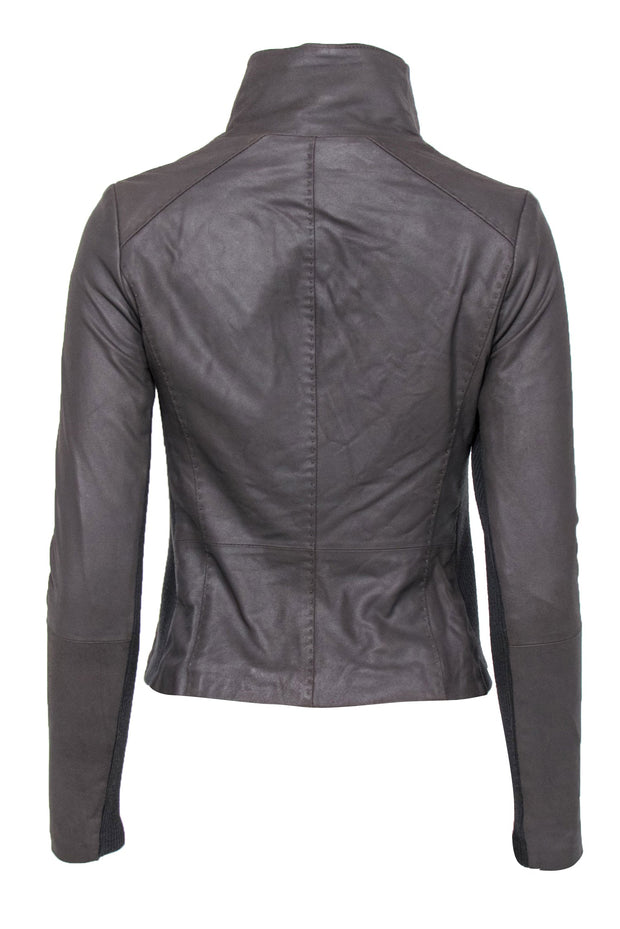 Current Boutique-Vince - Dark Grey Leather Zip-Up Jacket w/ Ribbed Trim Sz XS