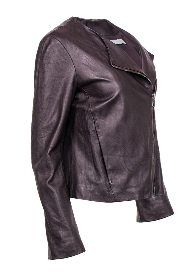 Current Boutique-Vince - Deep Plum Leather Zip-Up Jacket Sz M