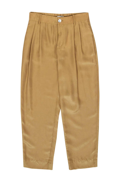 Current Boutique-Vince - Gold Silk Satin Pleated Tapered Leg Trousers Sz 6