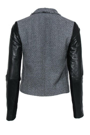 Current Boutique-Vince - Gray Woven Draped Jacket w/ Leather Sleeves Sz XS